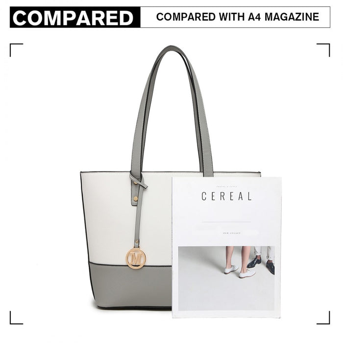 3-Piece PU Leather Tote Bag Set – Grey and White