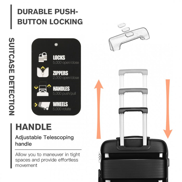 3-Piece Bright PP Hard Shell Suitcase Set – Classic Collection – Black