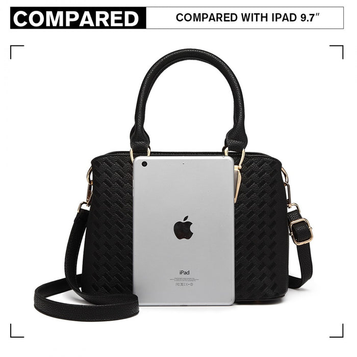 PU Leather Weave Effect Shoulder Bag – Black