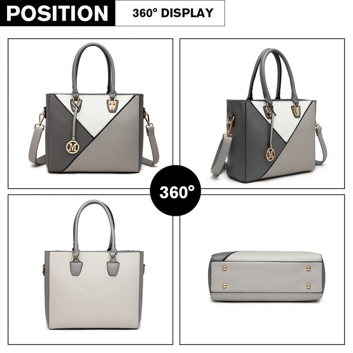 PU Leather Geometric Ombre Handbag – Grey