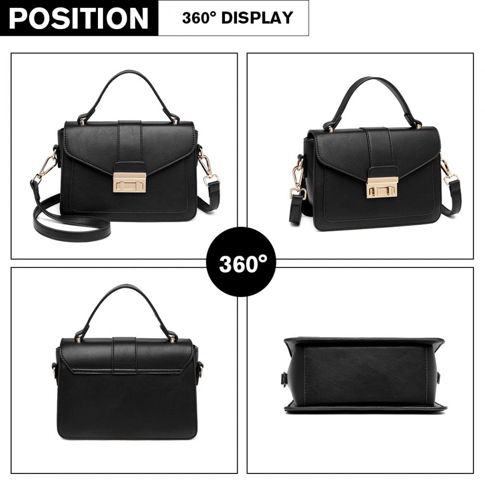 PU Leather Midi Handbag – Black