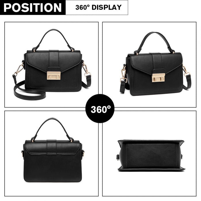 PU Leather Midi Handbag – Black