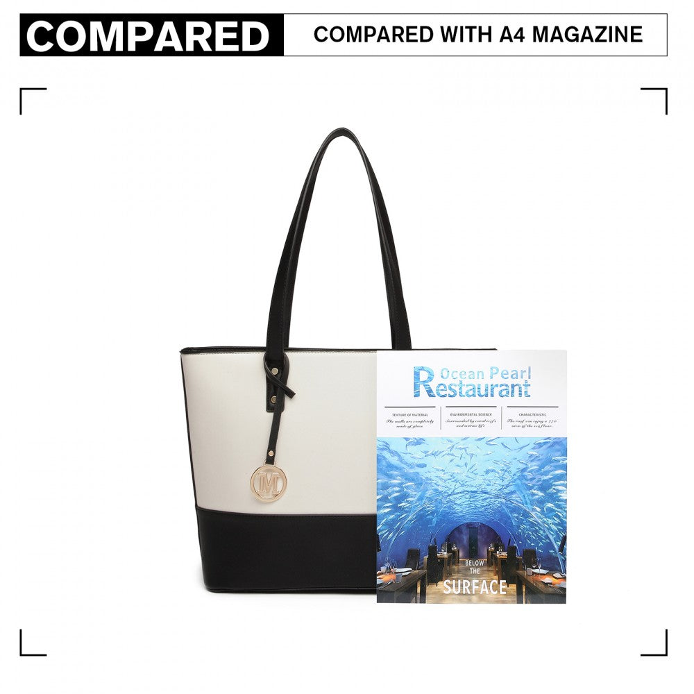 3-Piece PU Leather Tote Bag Set – Black and Beige