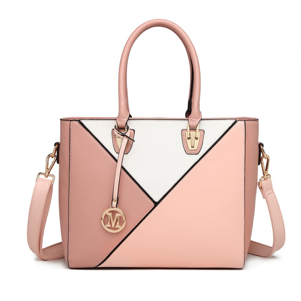 PU Leather Geometric Ombre Handbag – Nude