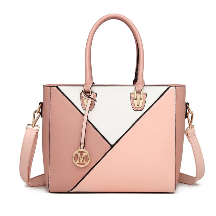 PU Leather Geometric Ombre Handbag – Nude