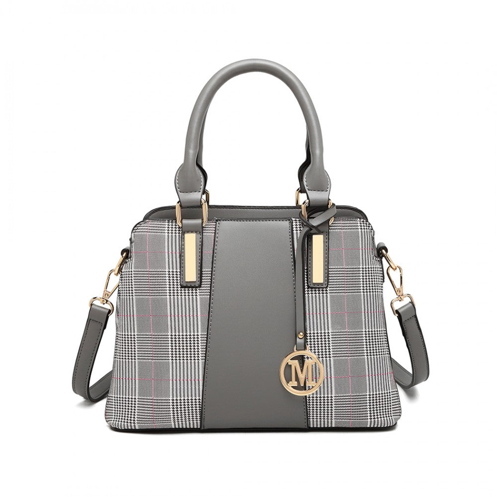 Gingham Plaid Panel Shoulder Bag – Grey