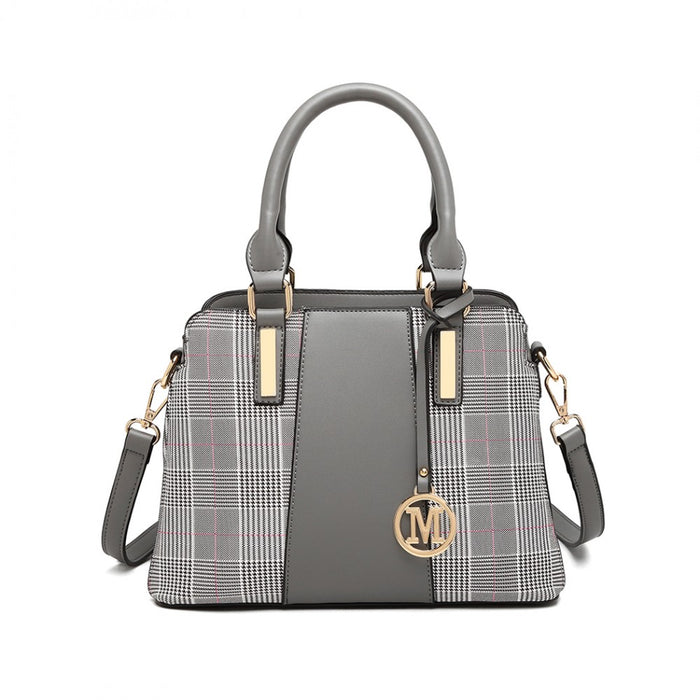 Gingham Plaid Panel Shoulder Bag – Grey