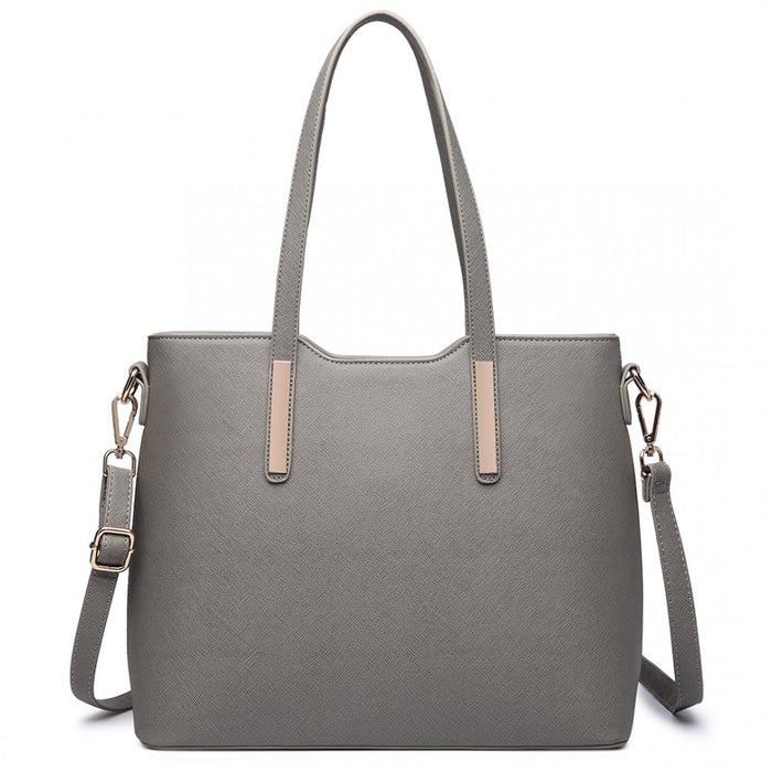 3-Piece Tote Shoulder Bag and Clutch – Grey