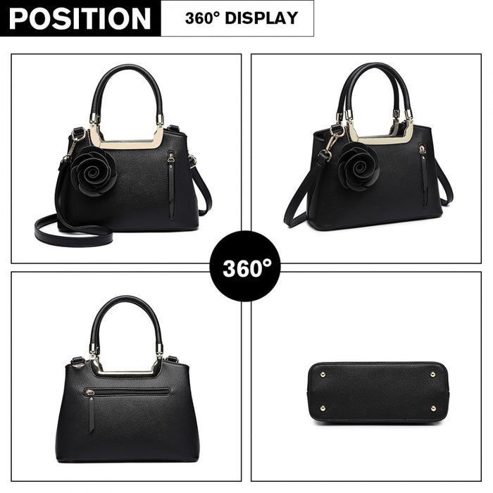 PU Leather Rose Hanging Ornament Handbag – Black