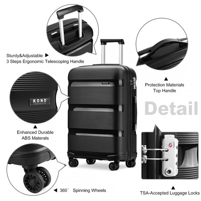 Bright PP Hard Shell Suitcase – 24-Inch – Classic Collection – Black