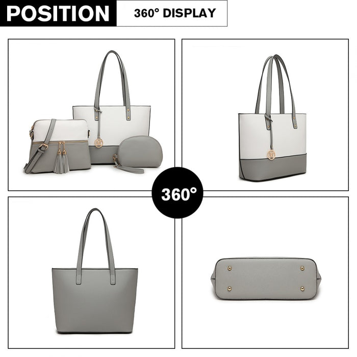 3-Piece PU Leather Tote Bag Set – Grey and White