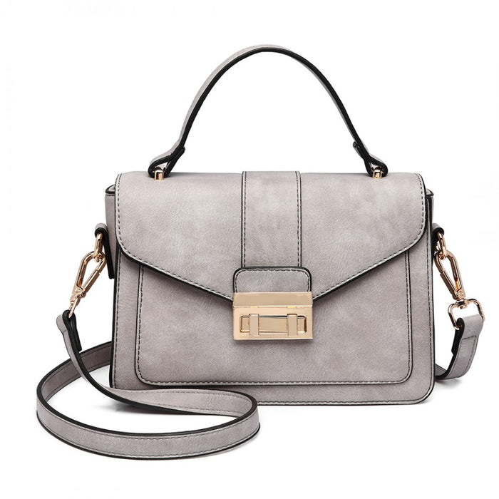PU Leather Midi Handbag – Grey