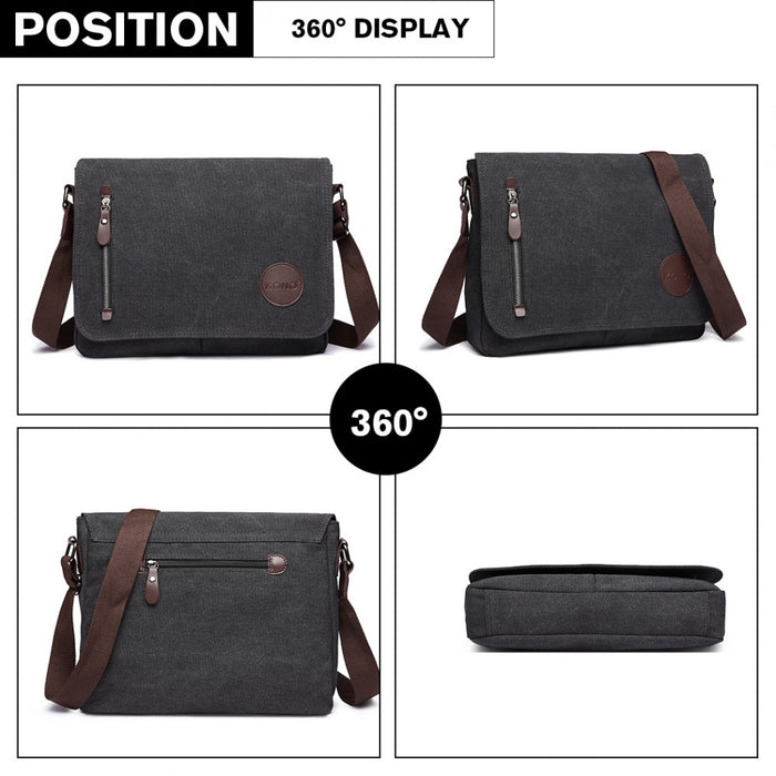 RFID-Blocking Retro Style Canvas Crossbody Messenger Bag – Black