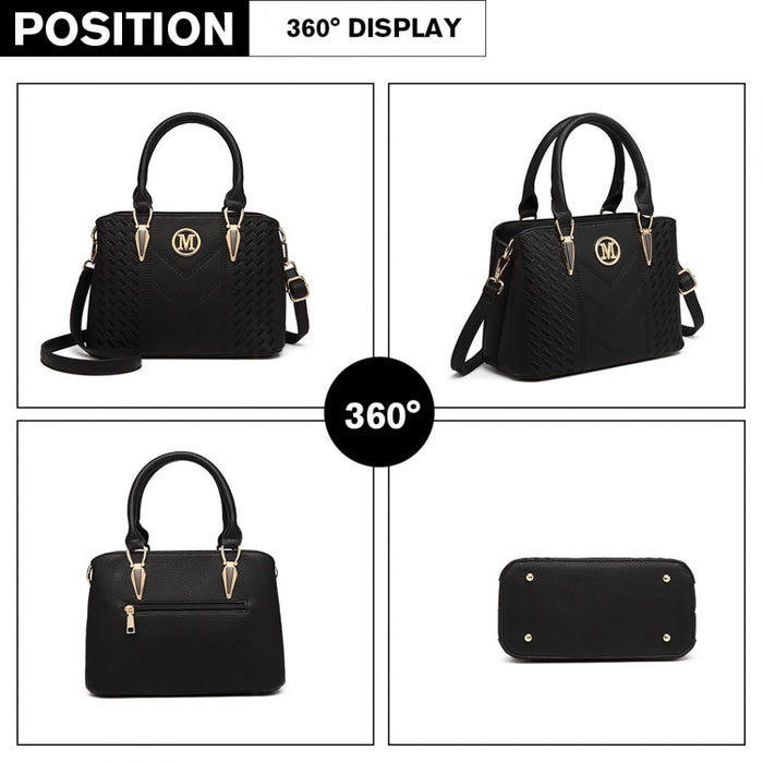 PU Leather Weave Effect Shoulder Bag – Black