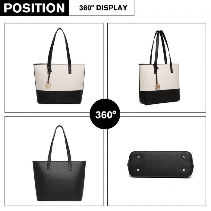 3-Piece PU Leather Tote Bag Set – Black and Beige