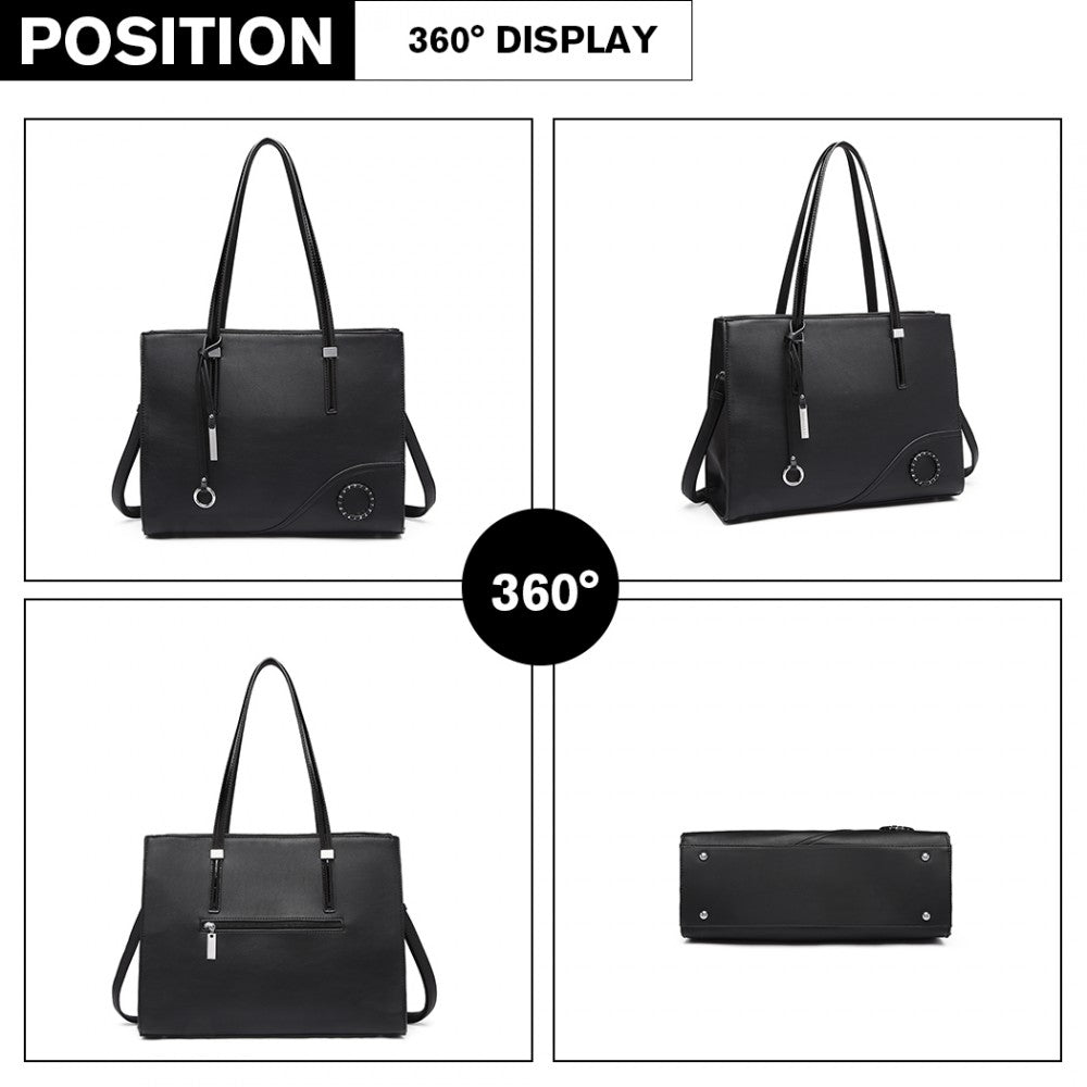 Glossy Detail Shoulder Bag – Black