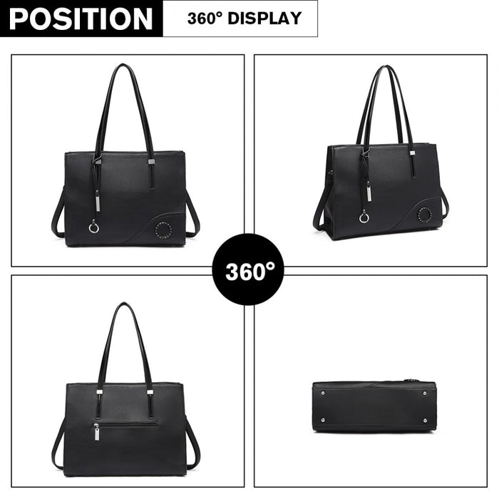 Glossy Detail Shoulder Bag – Black