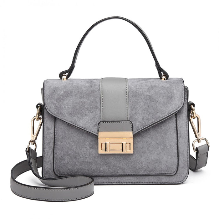 Matte PU Leather Midi Handbag Crossbody Bag – Grey