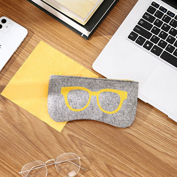 Soft Felt Glasses Case – Grey and Yellow