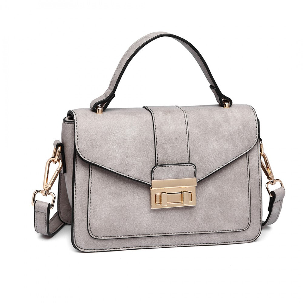 PU Leather Midi Handbag – Grey