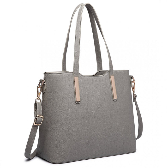3-Piece Tote Shoulder Bag and Clutch – Grey