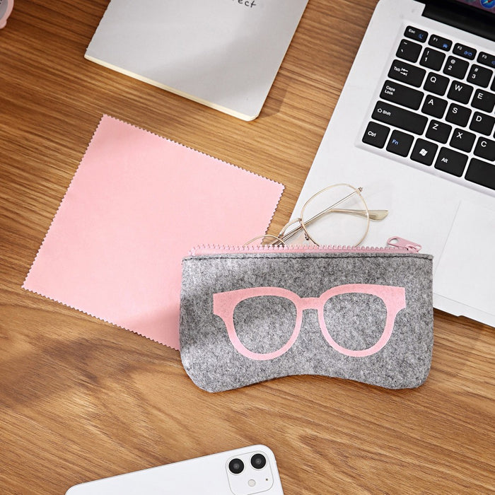 Soft Felt Glasses Case – Grey and Pink