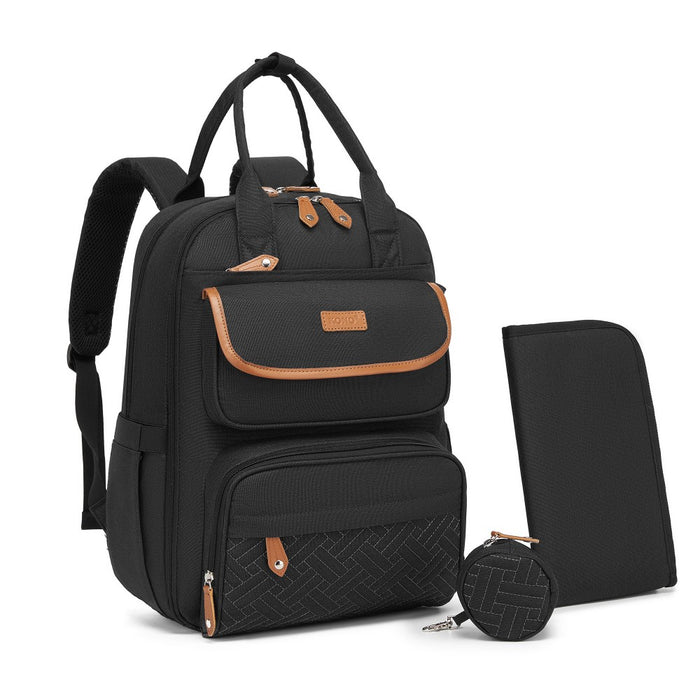 3-in-1 Mummy Nappy Backpack Set with Changing Mat and Insulated Pacifier Pouch – Black