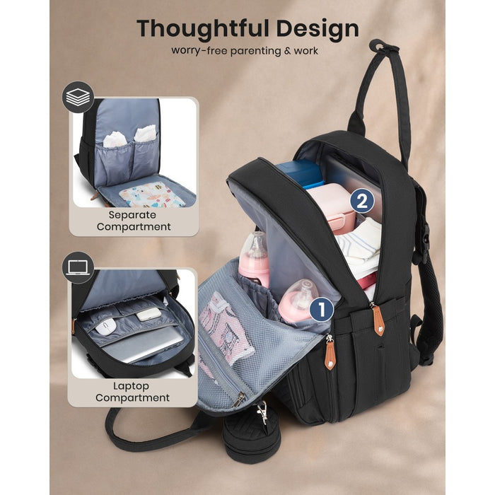 3-in-1 Mummy Nappy Backpack Set with Changing Mat and Insulated Pacifier Pouch – Black