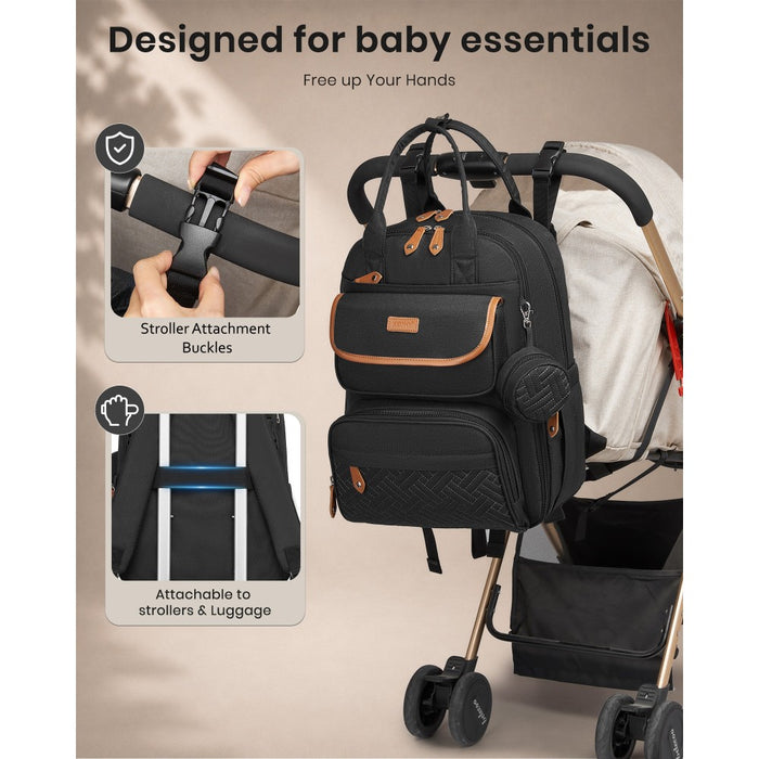 3-in-1 Mummy Nappy Backpack Set with Changing Mat and Insulated Pacifier Pouch – Black