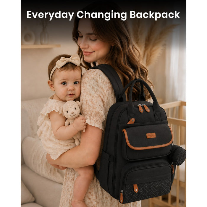 3-in-1 Mummy Nappy Backpack Set with Changing Mat and Insulated Pacifier Pouch – Black