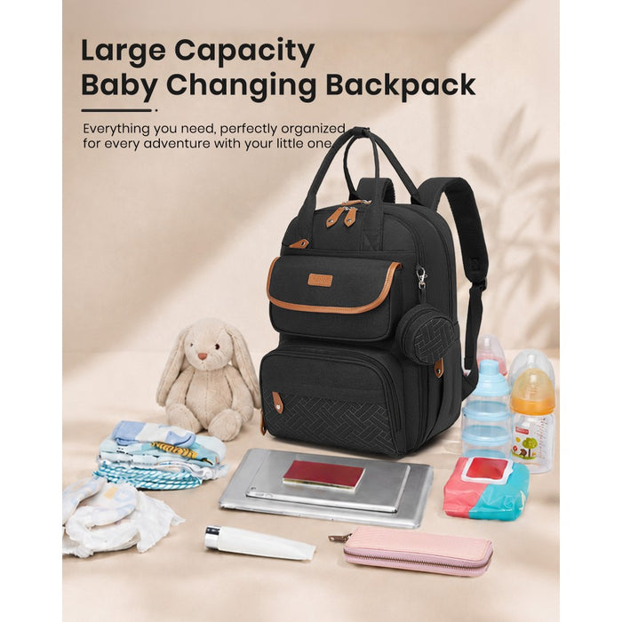 3-in-1 Mummy Nappy Backpack Set with Changing Mat and Insulated Pacifier Pouch – Black