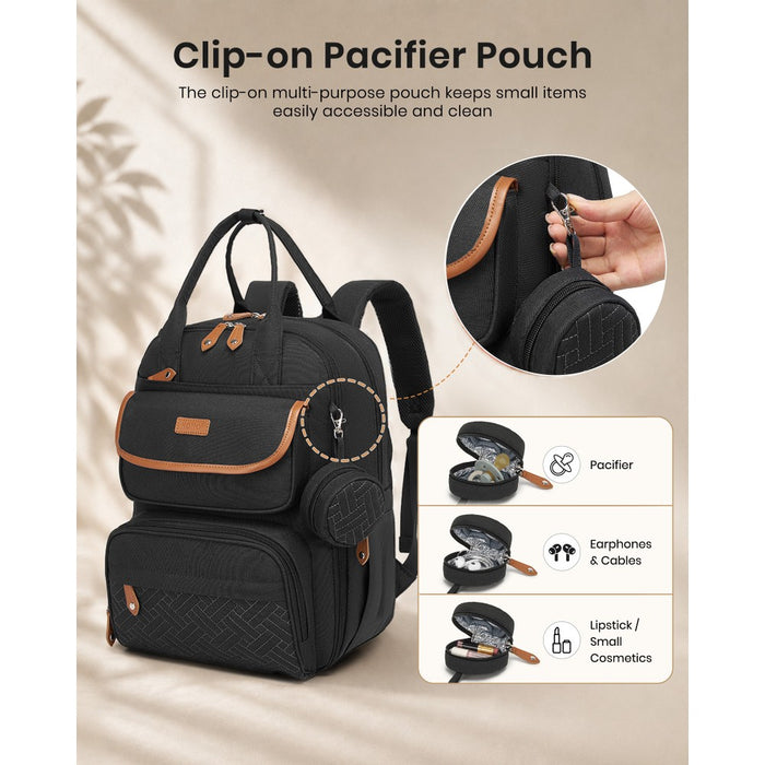 3-in-1 Mummy Nappy Backpack Set with Changing Mat and Insulated Pacifier Pouch – Black
