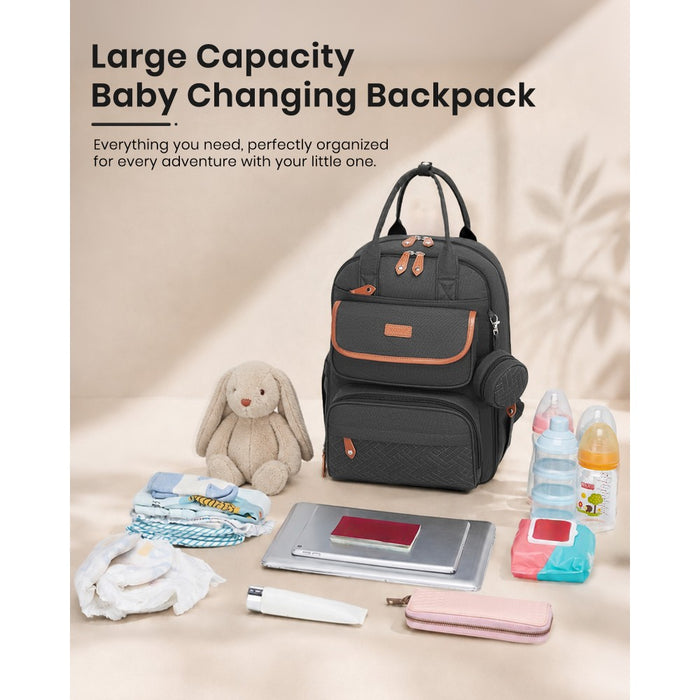 3-in-1 Mummy Nappy Backpack Set with Changing Mat and Insulated Pacifier Pouch – Grey