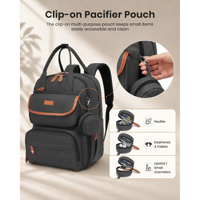 3-in-1 Mummy Nappy Backpack Set with Changing Mat and Insulated Pacifier Pouch – Grey