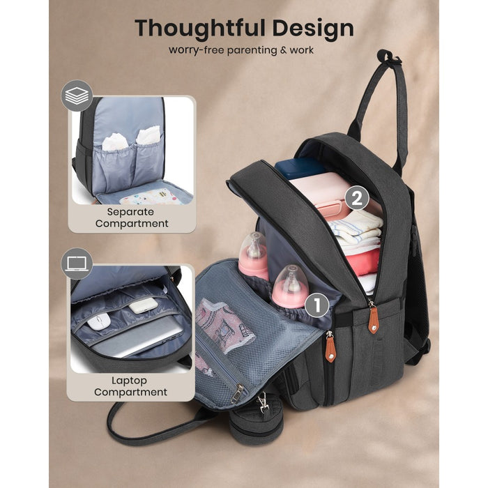3-in-1 Mummy Nappy Backpack Set with Changing Mat and Insulated Pacifier Pouch – Grey