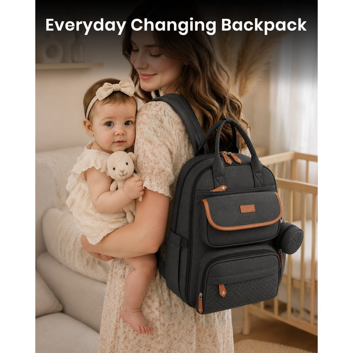 3-in-1 Mummy Nappy Backpack Set with Changing Mat and Insulated Pacifier Pouch – Grey