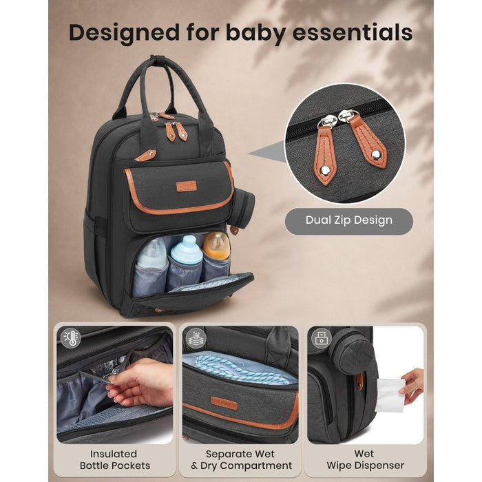 3-in-1 Mummy Nappy Backpack Set with Changing Mat and Insulated Pacifier Pouch – Grey