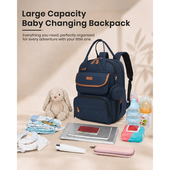 3-in-1 Mummy Nappy Backpack Set with Changing Mat and Insulated Pacifier Pouch – Navy