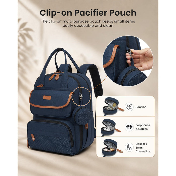 3-in-1 Mummy Nappy Backpack Set with Changing Mat and Insulated Pacifier Pouch – Navy