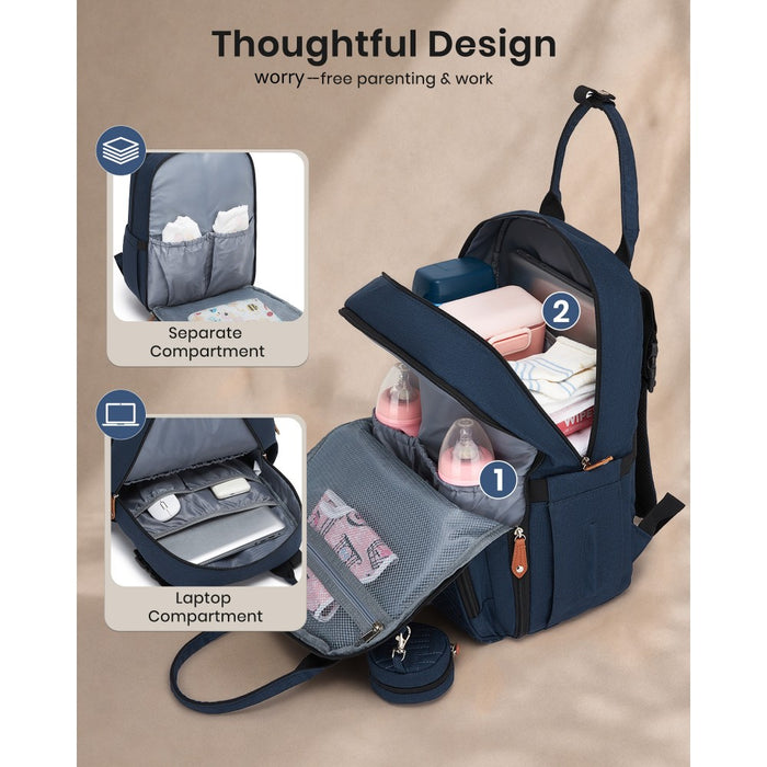3-in-1 Mummy Nappy Backpack Set with Changing Mat and Insulated Pacifier Pouch – Navy