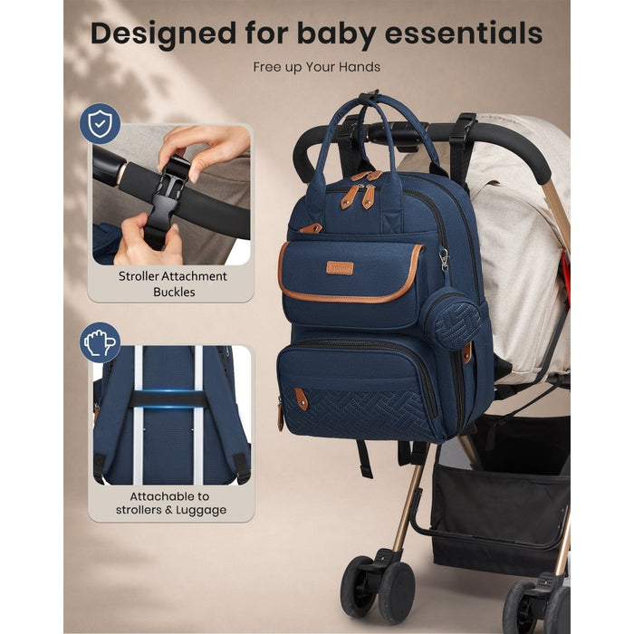 3-in-1 Mummy Nappy Backpack Set with Changing Mat and Insulated Pacifier Pouch – Navy