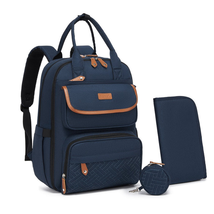 3-in-1 Mummy Nappy Backpack Set with Changing Mat and Insulated Pacifier Pouch – Navy