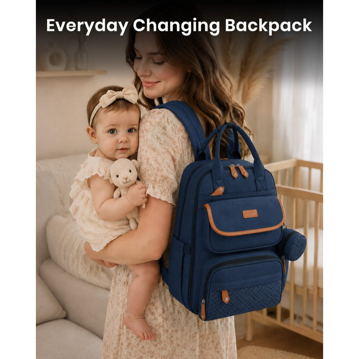 3-in-1 Mummy Nappy Backpack Set with Changing Mat and Insulated Pacifier Pouch – Navy