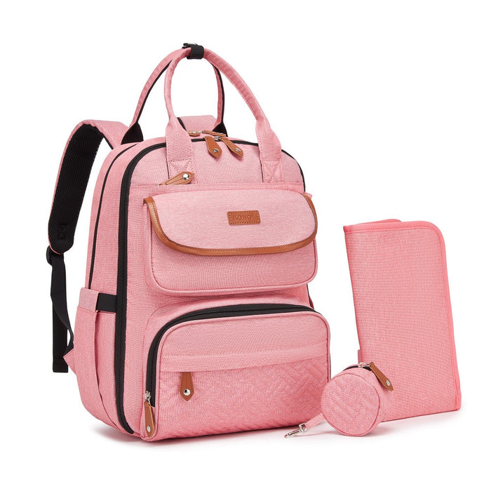 3-in-1 Mummy Nappy Backpack Set with Changing Mat and Insulated Pacifier Pouch – Pink