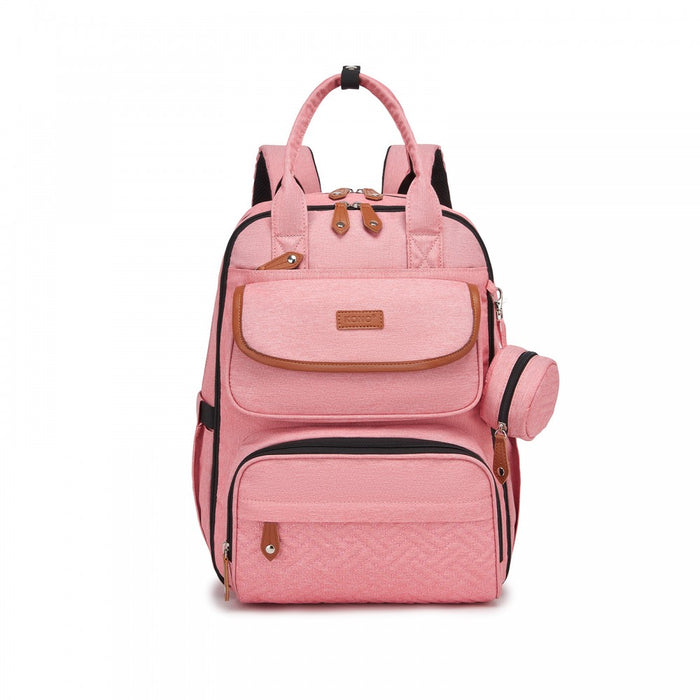 3-in-1 Mummy Nappy Backpack Set with Changing Mat and Insulated Pacifier Pouch – Pink