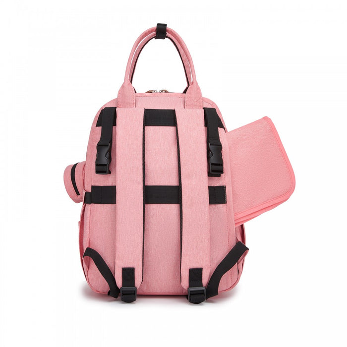 3-in-1 Mummy Nappy Backpack Set with Changing Mat and Insulated Pacifier Pouch – Pink