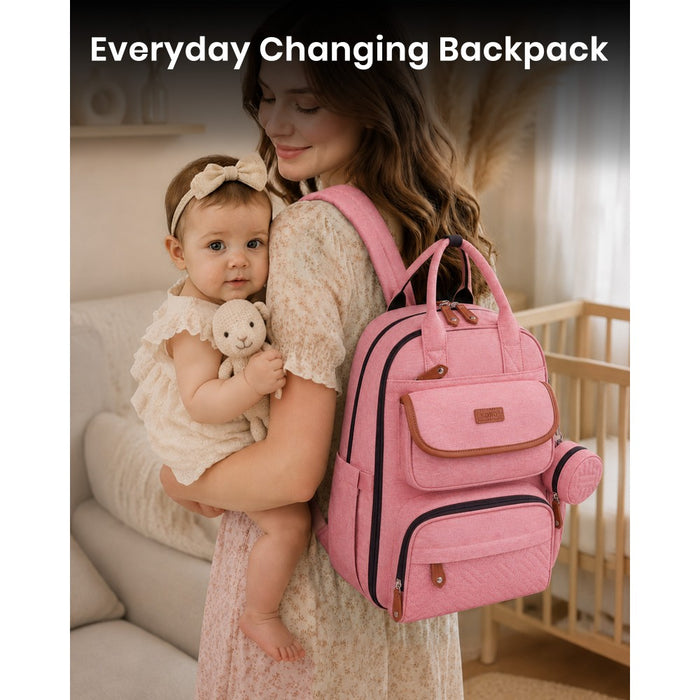 3-in-1 Mummy Nappy Backpack Set with Changing Mat and Insulated Pacifier Pouch – Pink
