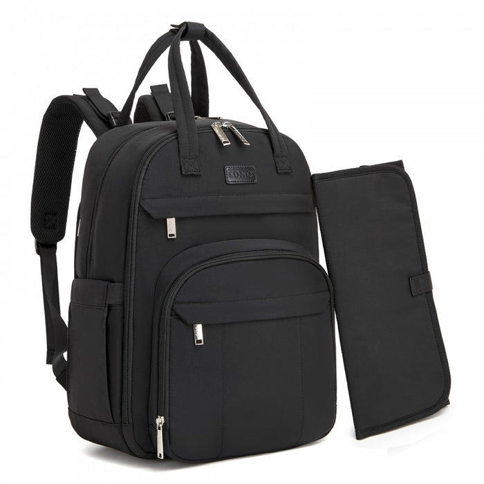 2-in-1 Nappy Changing Backpack Set, Large Nappy Bag with Changing Mat – Black