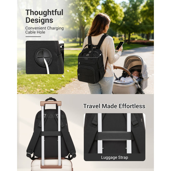2-in-1 Nappy Changing Backpack Set, Large Nappy Bag with Changing Mat – Black