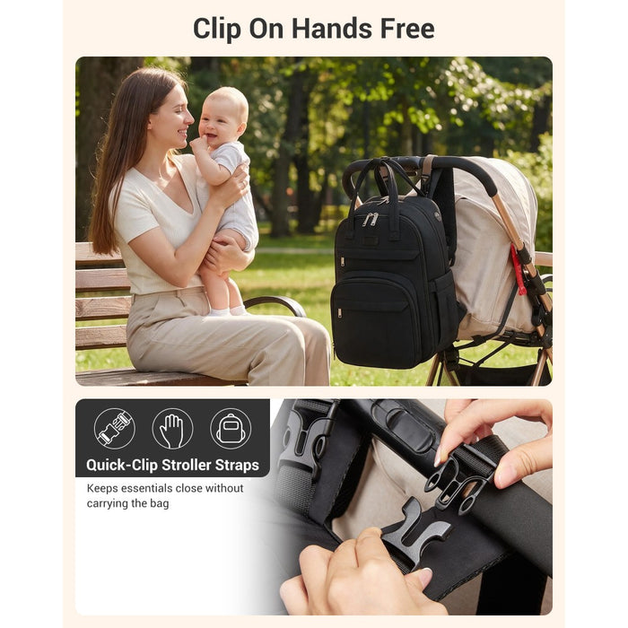 2-in-1 Nappy Changing Backpack Set, Large Nappy Bag with Changing Mat – Black
